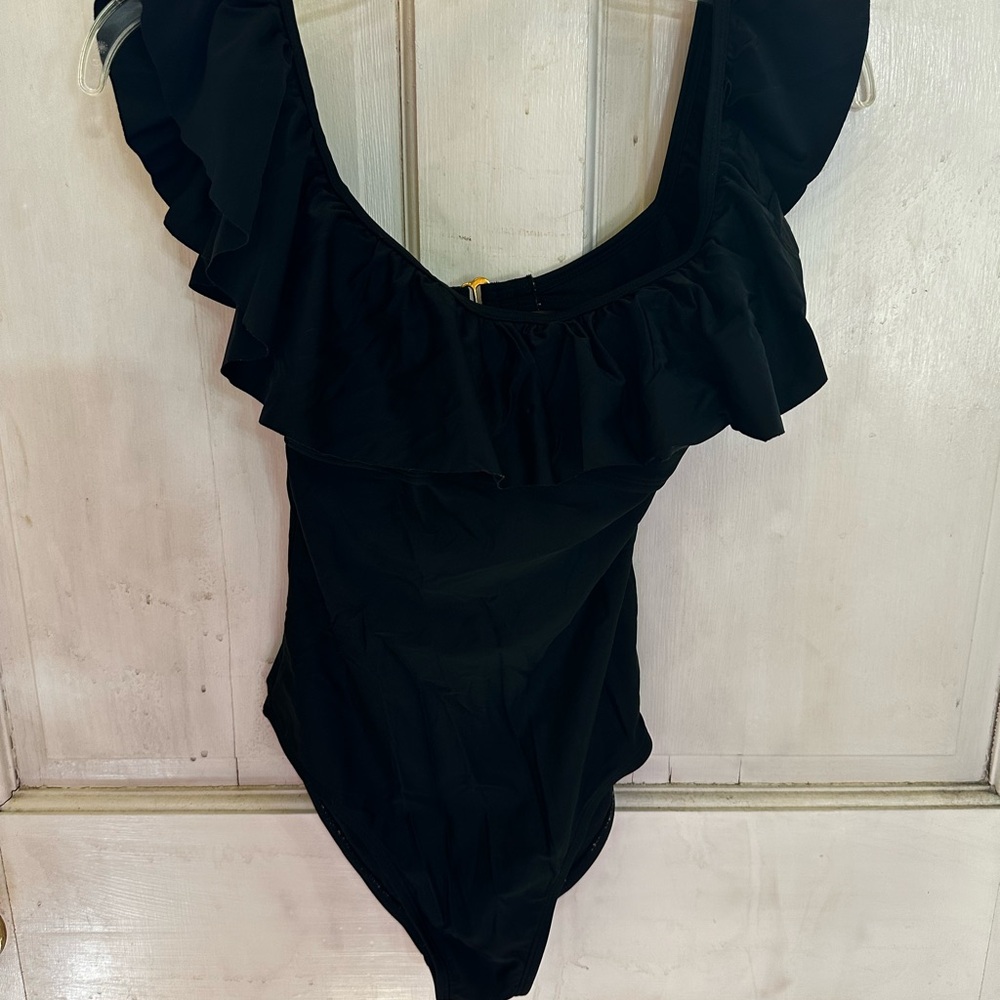 Elegant Black Ruffled One-Piece Swimsuit
